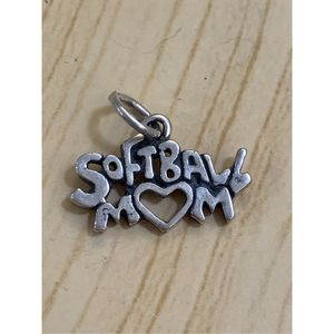 .935 Softball Mom Sterling Silver Jewelry Charm #heart #mom #softball